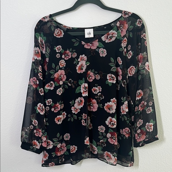 Cabi Sheer Black Floral Blouse | Size M | Dark Romantic Vibes - Picture 1 of 6